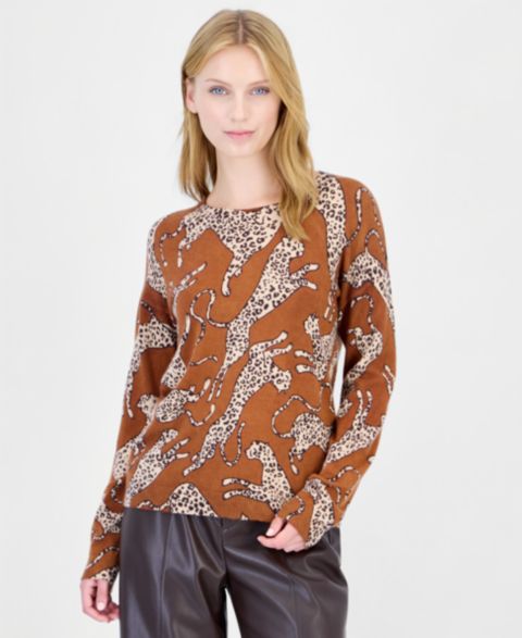 Женский свитер T Tahari Long-Sleeve Leopard-Print, цвет: Глиняный коричневый