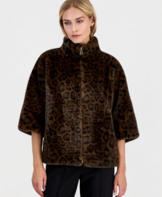 Women's Faux Fur 3/4-Sleeve Mock Neck Jacket