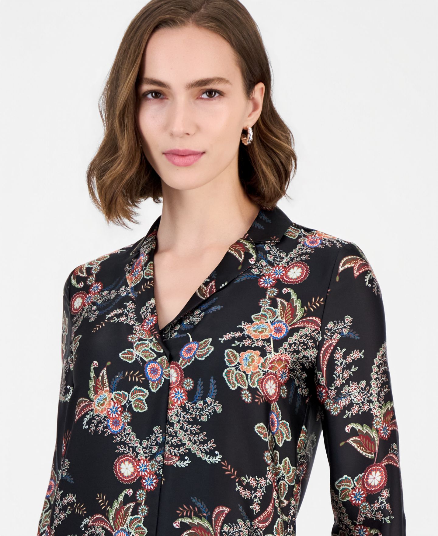 Женская блузка T Tahari Long-Sleeve Split-Collar Paisley-Print, цвет: С принтом — фото 2