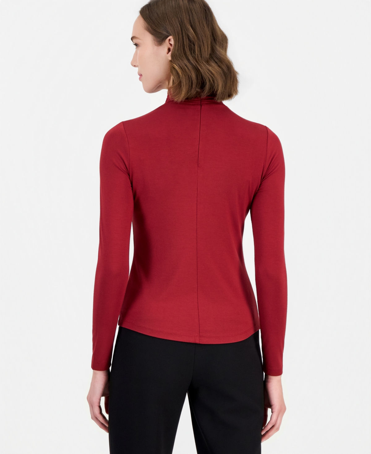T Tahari Women's Long-Sleeve Shirred Turtleneck Top