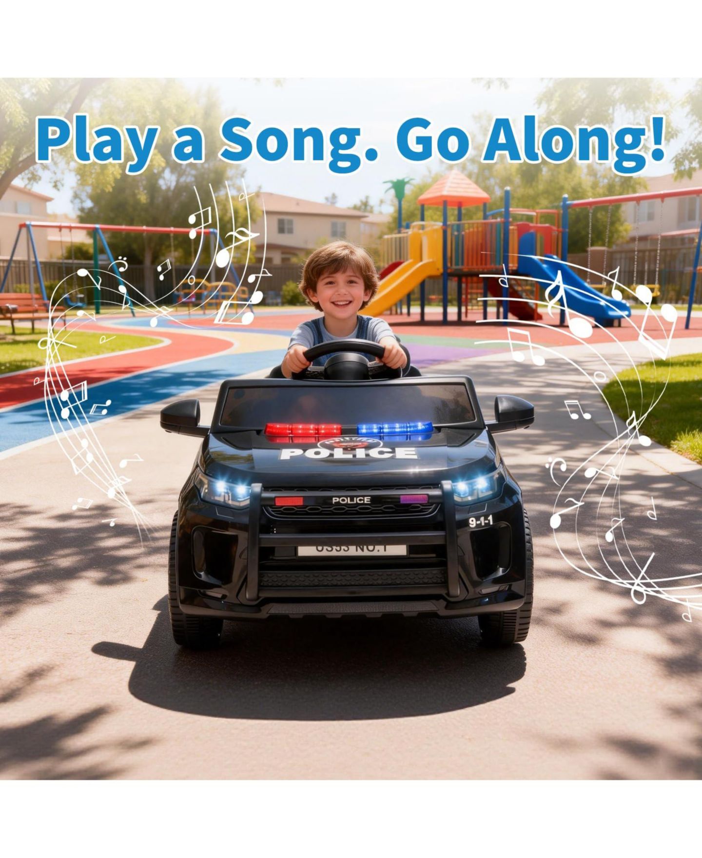 Детская игрушка homfan 38.6" x 19.9" x 11.4" Police Car Electric Ride-On with Remote Control, Ages 3-6, цвет: Чёрный — фото 2