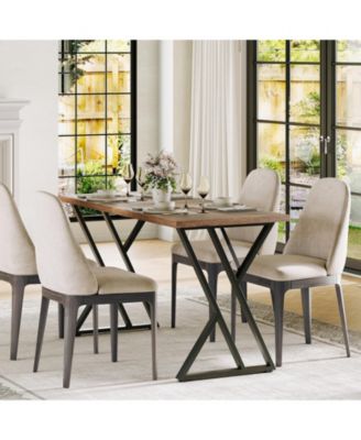 Industrial Rectangular Dining Table for 4, 55" Waterproof Wooden Top, Heavy Duty Metal Frame, Space-Saving Kitchen and Dining Room Table