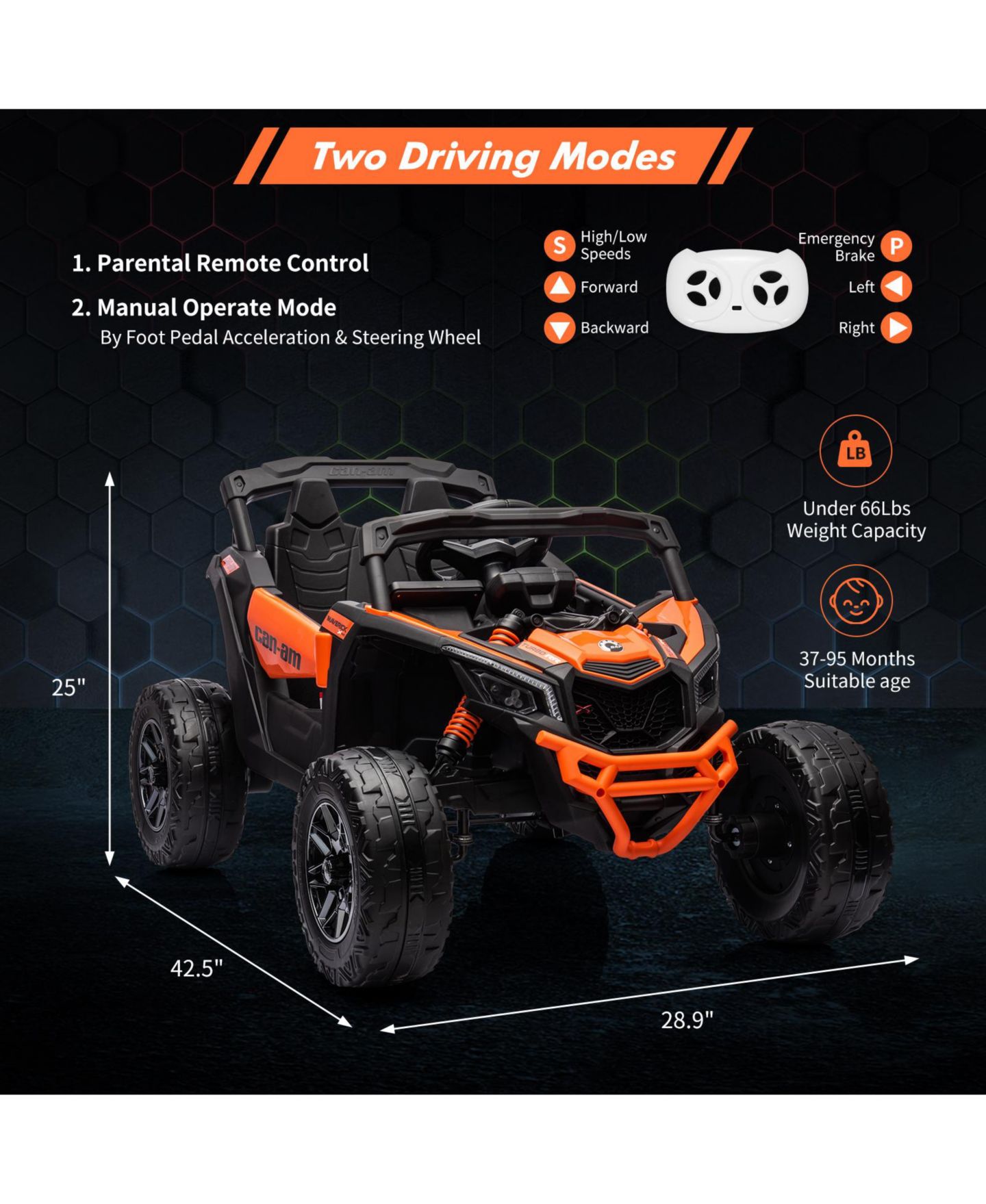 Детская игрушка homfan Licensed All-Terrain Electric Ride-On UTV, Off-Road Toy Car with Remote Control, Large Seat, LED Lights, Fun for Boys and Girls — фото 2