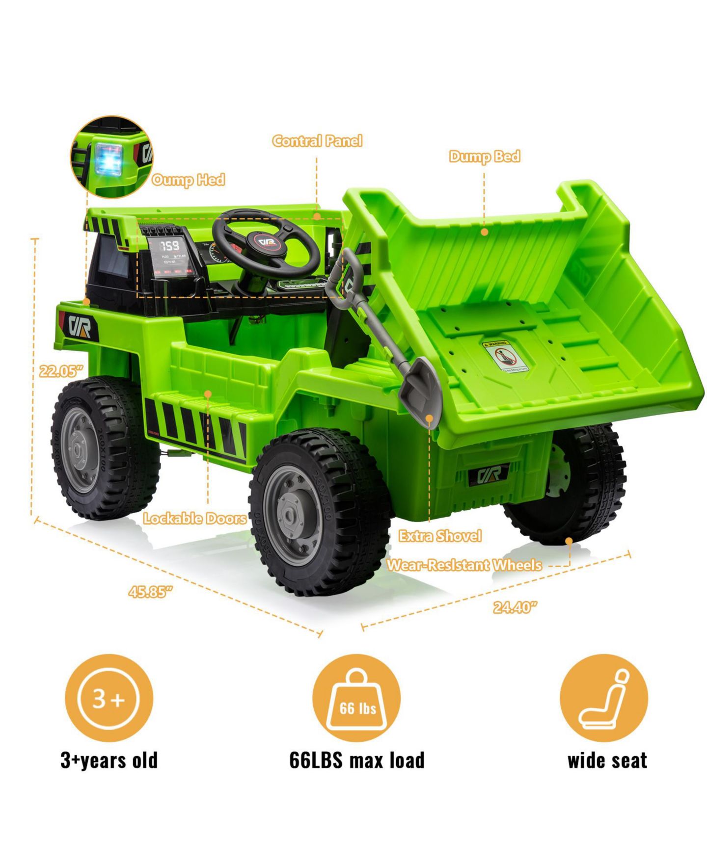 Детская игрушка homfan 12V Electric Ride-On Dump Truck with Remote Control, Built-in USB/MP3 Music Player, Toy Car for Toddlers Ages 1-8 — фото 4