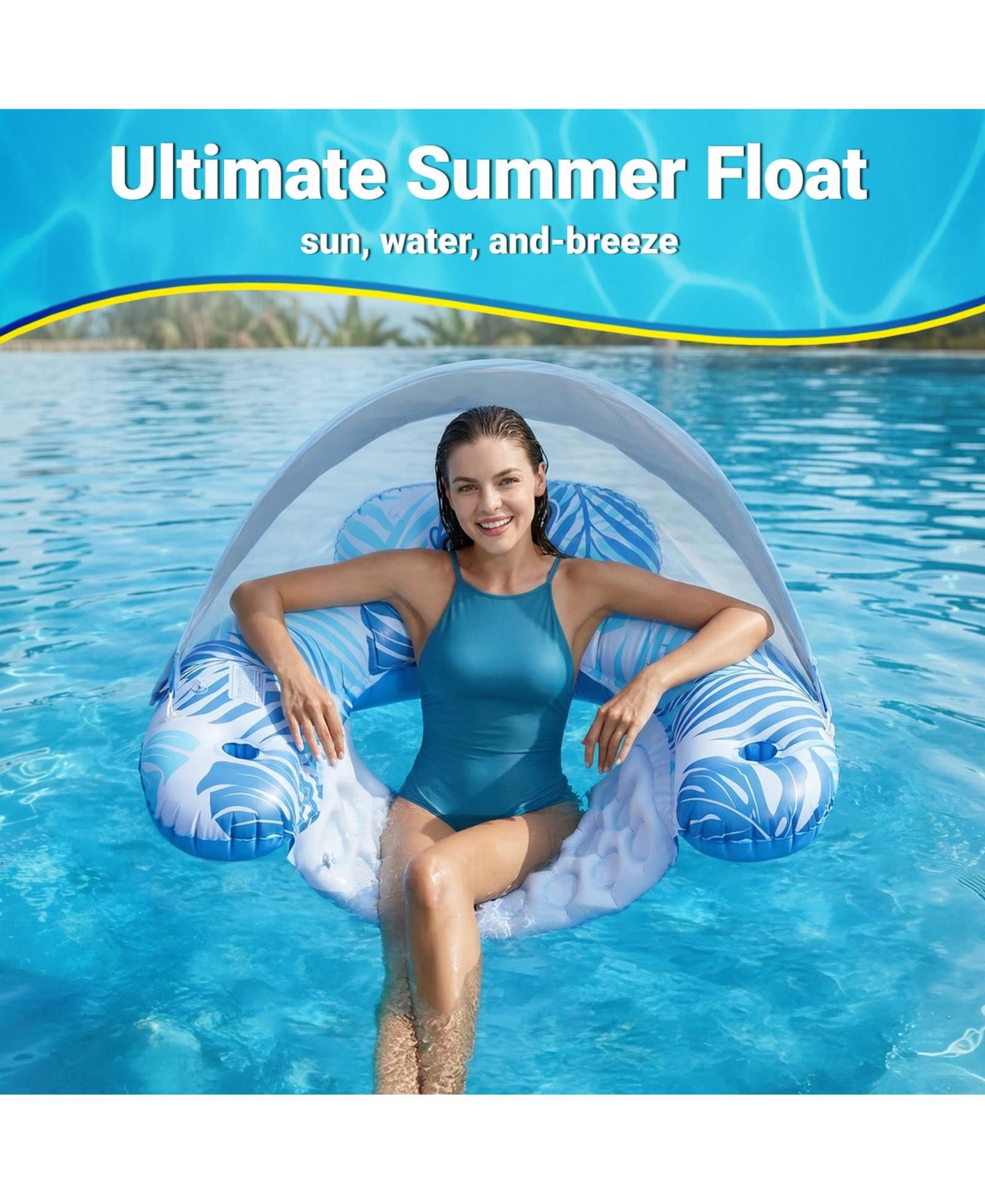 Aofar Pool Float Inflatable Chair Lounge Sun Shade Drink Holder