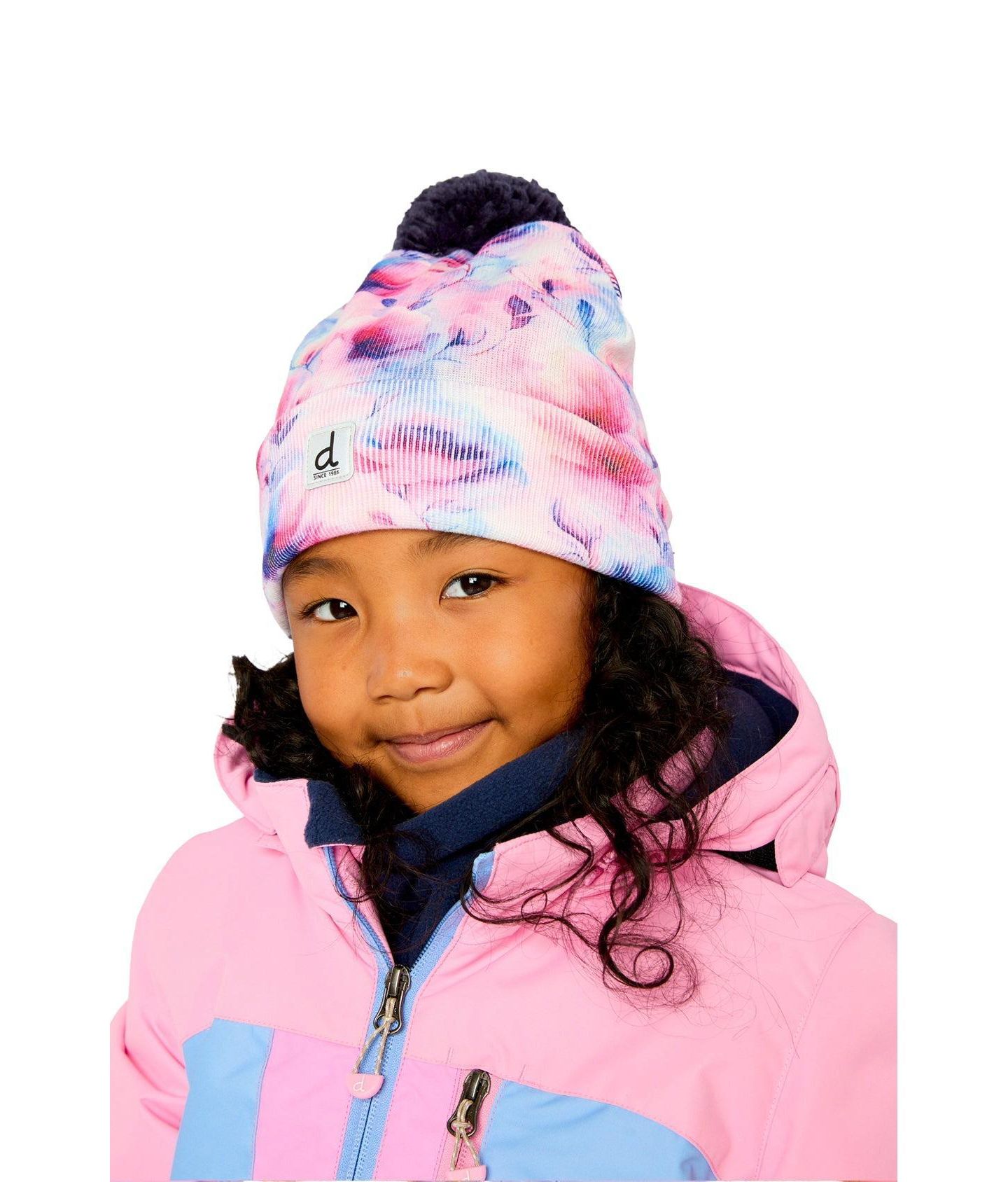 Шапка Deux par Deux Winter Knit Pompom Hat для девочек, цвет: Розовато-лиловый с принтом — фото 3