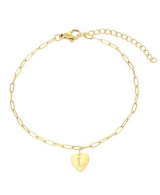 Tarnish Resistant Gold Initial Engraved Heart Paperclip Chain Bracelet