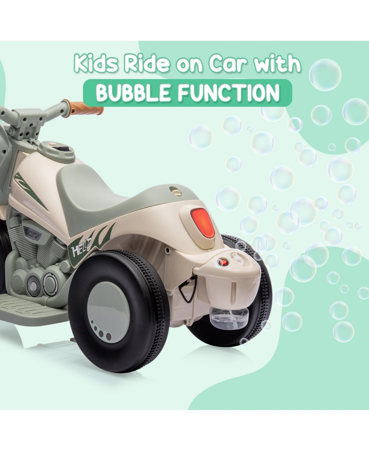 homfan 23.2x10.2x13.6 6V Kids Battery Powered Ride-On Bubble Car, Push Button Start, for Toddlers Outdoor Fun