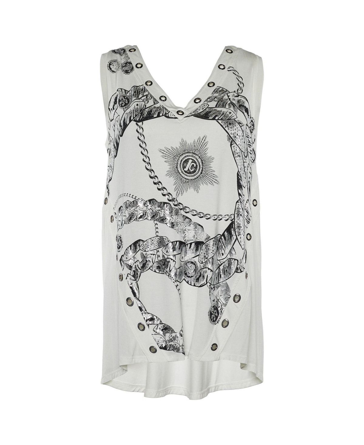 Pre-Owned Roberto Cavalli Women's Chain Print Jersey Eyelet Tank Top