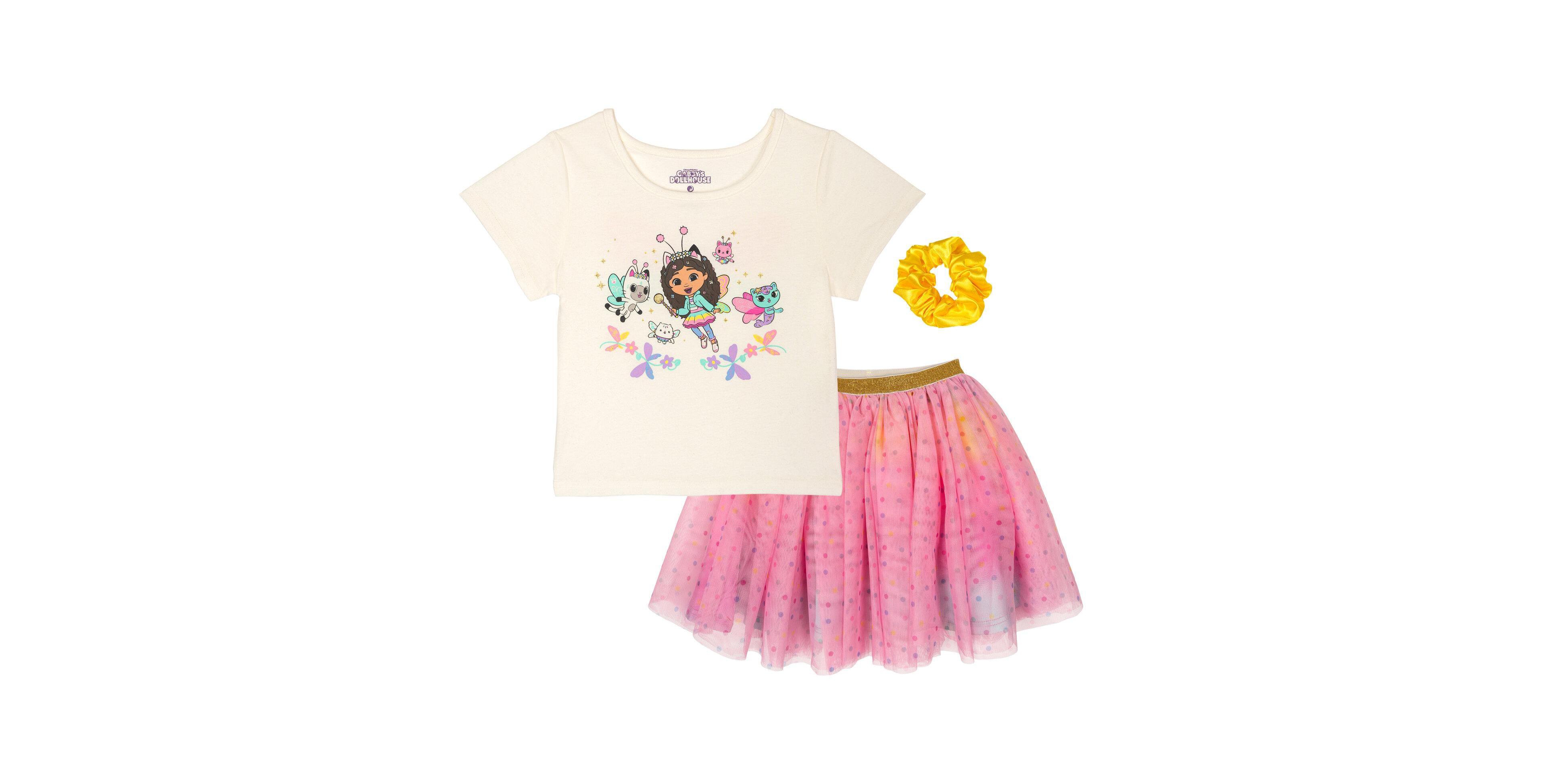 Gabby's Dollhouse Toddler Girls' (2T-12) T-Shirt and Tutu Skirt Set with Scrunchie