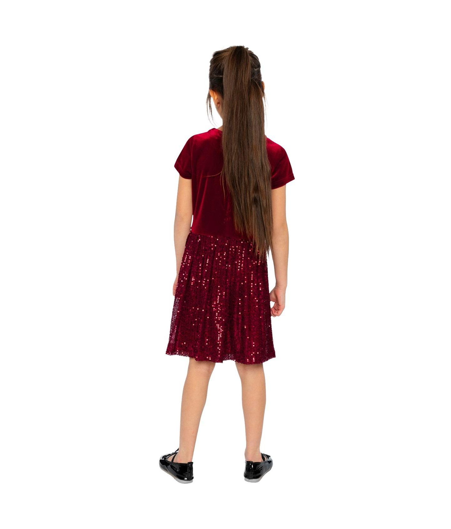 Платье Deux par Deux Bi-Material Short Sleeve Dress with Glittering Skirt для девочек, цвет: Rouge — фото 4