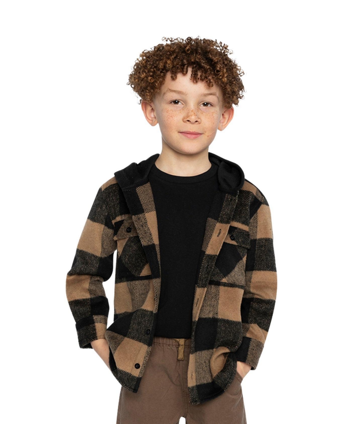 Deux par Little and Big Boy 6-12Y Flannel Shirt with Fleece Hood