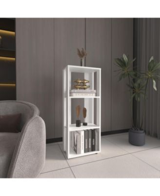 39 Inch Compact Four-Tier White Bookcase Small Space Household Storage Shelf