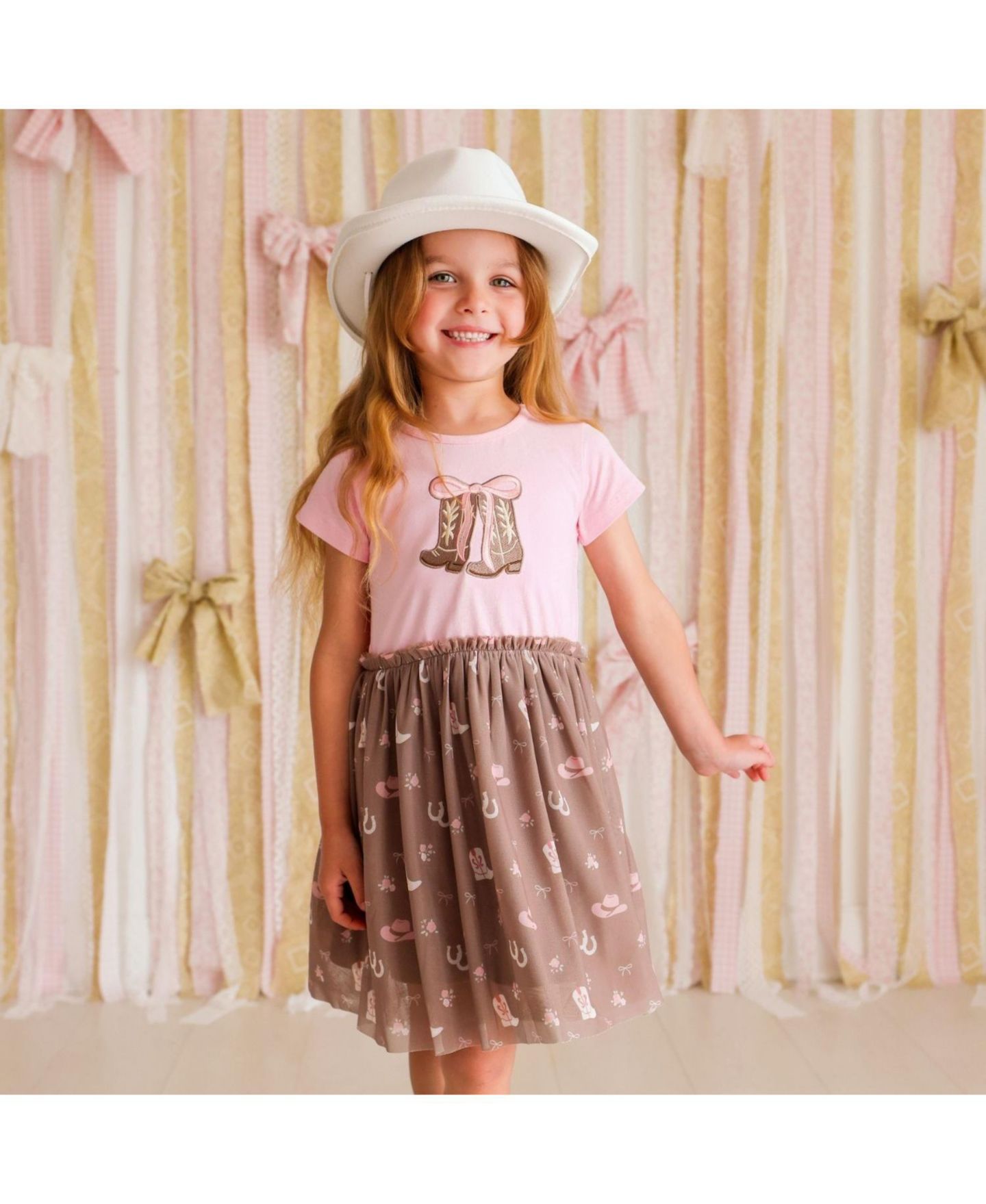 Платье Sweet Wink Howdy Darling Western Short Sleeve Tutu Dress для девочек, цвет: Мягкий розовый — фото 2