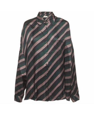 Women's Oversized Diagonal Stripe Satin Shirt