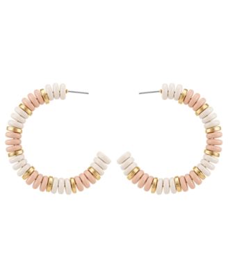 Gold-Tone White & Pink Stone Hoop Earrings