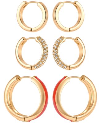 Gold-Tone Crystal Stone Hoop Earrings, 3-Piece Set