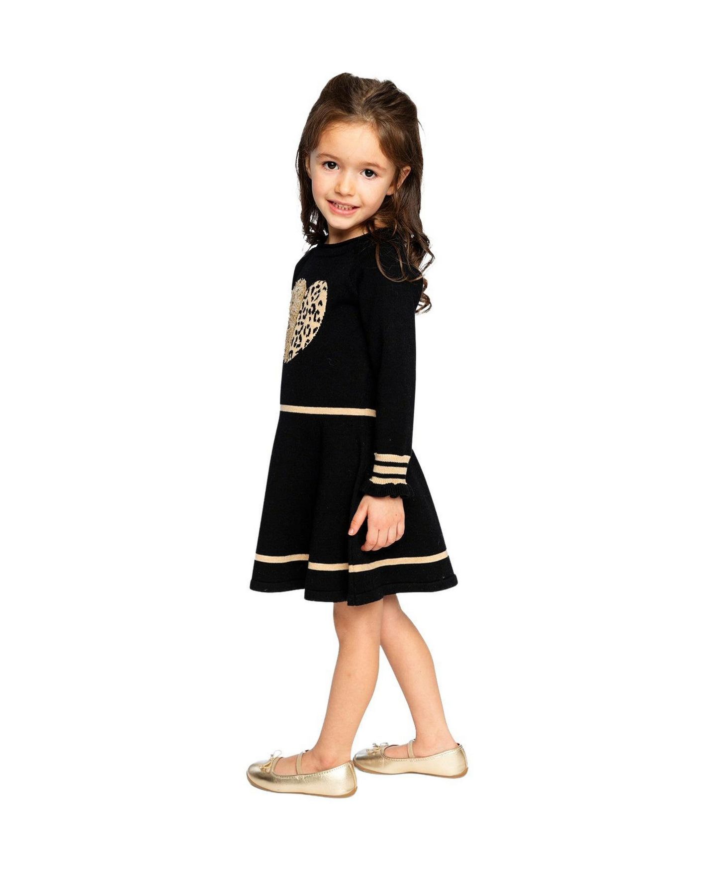 Платье Deux par Deux Knit Dress для девочек, цвет: Чёрный / Бежевый — фото 2