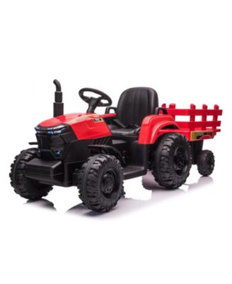 12V Ride On Tractor with Trailer, Dual 40W Motors, LED Headlights, USB/MP3, Outdoor Backyard Play