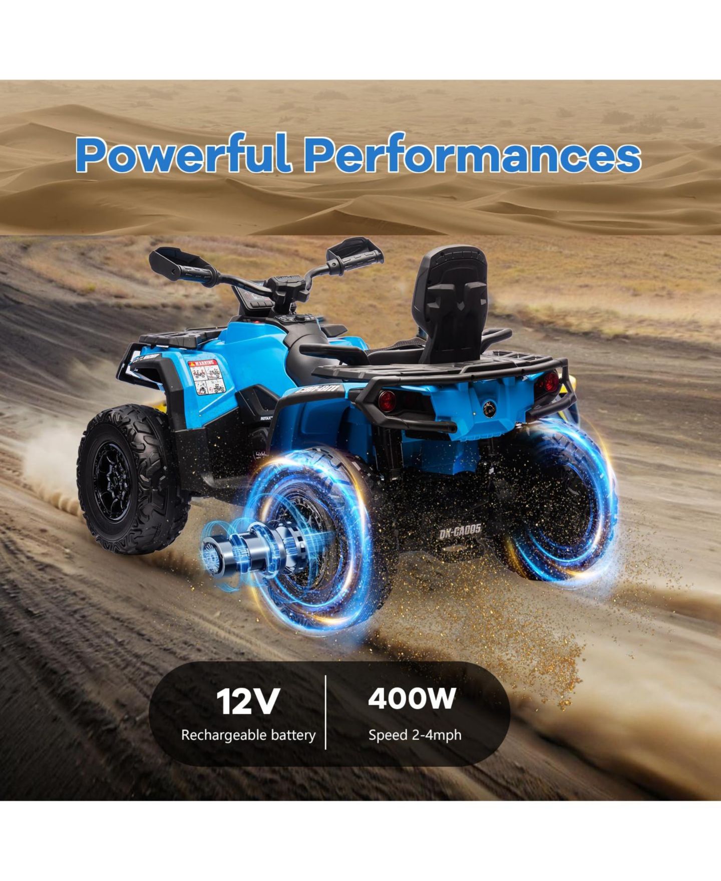 Детская игрушка homfan 12V 2-Seater ATV Ride-On with Remote Control, LED Lights & 2 Speeds, Ages 3-8, цвет: Синий — фото 4