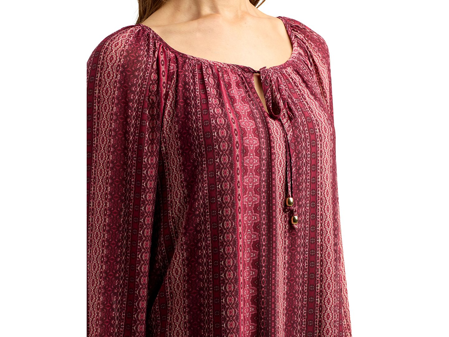 Женский топ BCX Juniors' Printed Mesh Smocked-Sleeve Peasant, цвет: Pat E — фото 3