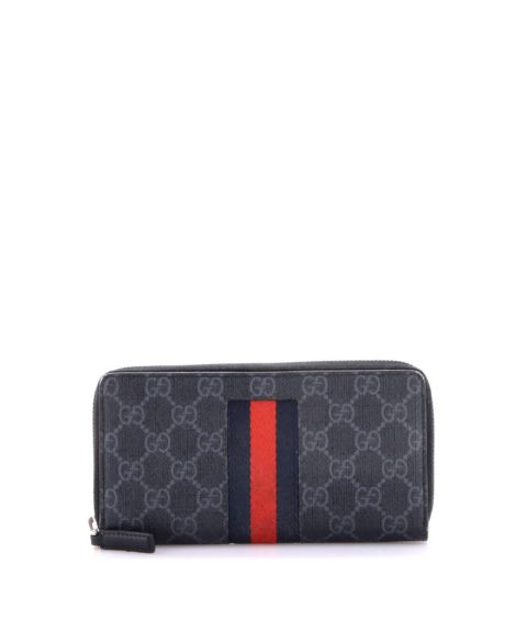 Pre-Owned Gucci Web Zip Around Wallet GG Coated Canvas
