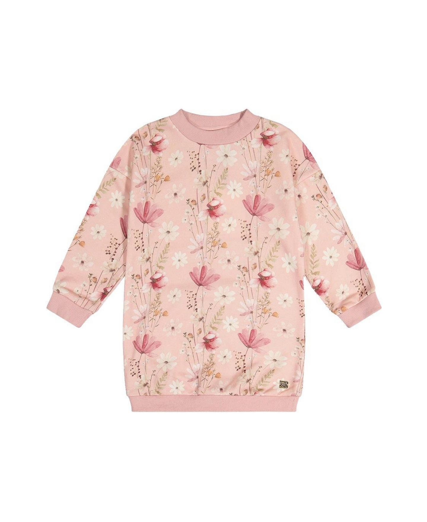 Платье Deux par Deux French Terry Dress Pink Printed Flowers для девочек, цвет: Розовый с принтом — фото 1