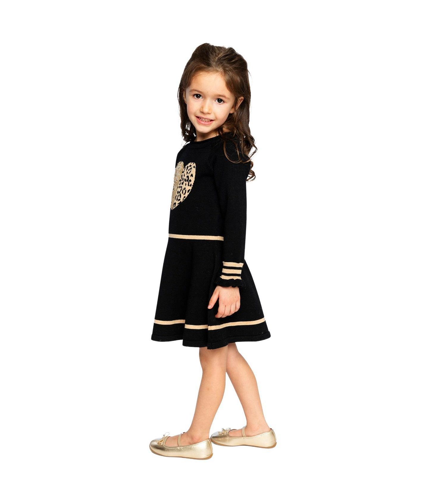 Платье Deux par Deux Knit Dress для девочек-малышей, цвет: Чёрный / Бежевый — фото 2