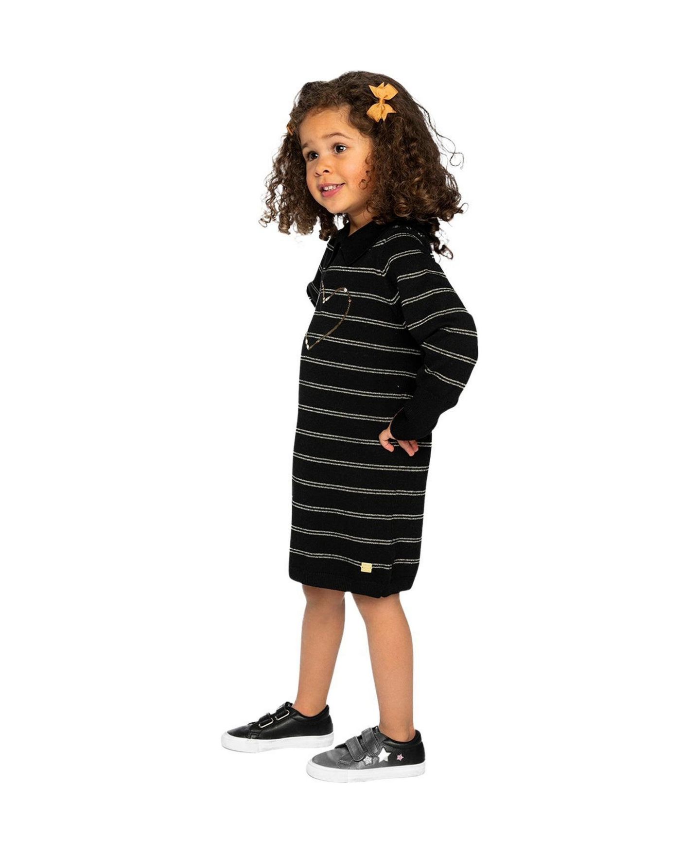 Платье Deux par Deux Knitted Dress для девочек, цвет: Чёрный / Золотой — фото 3
