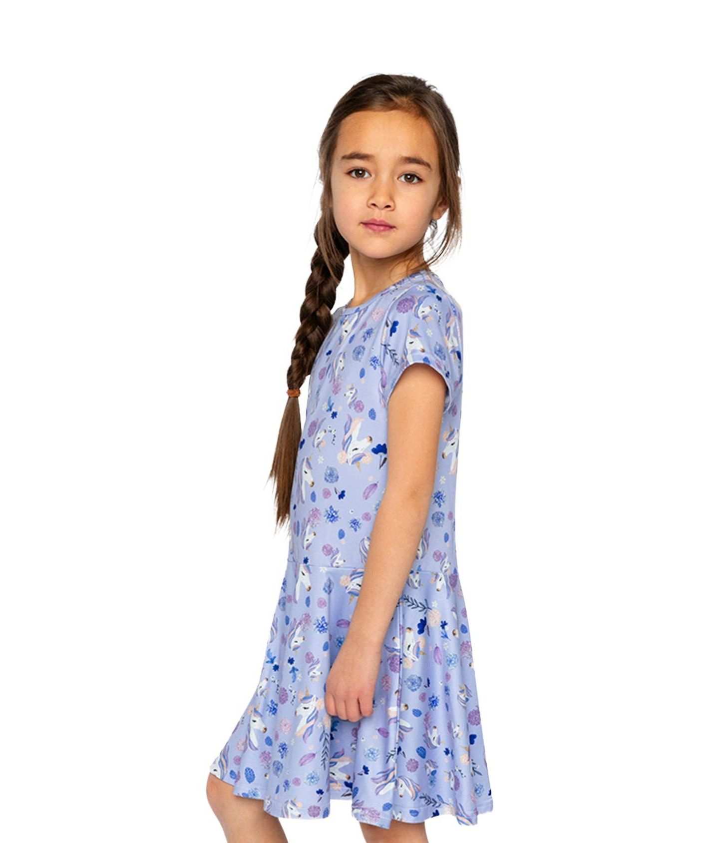 Платье Deux par Deux Short Sleeve Dress для девочек, цвет: Фиолетовый с принтом — фото 4