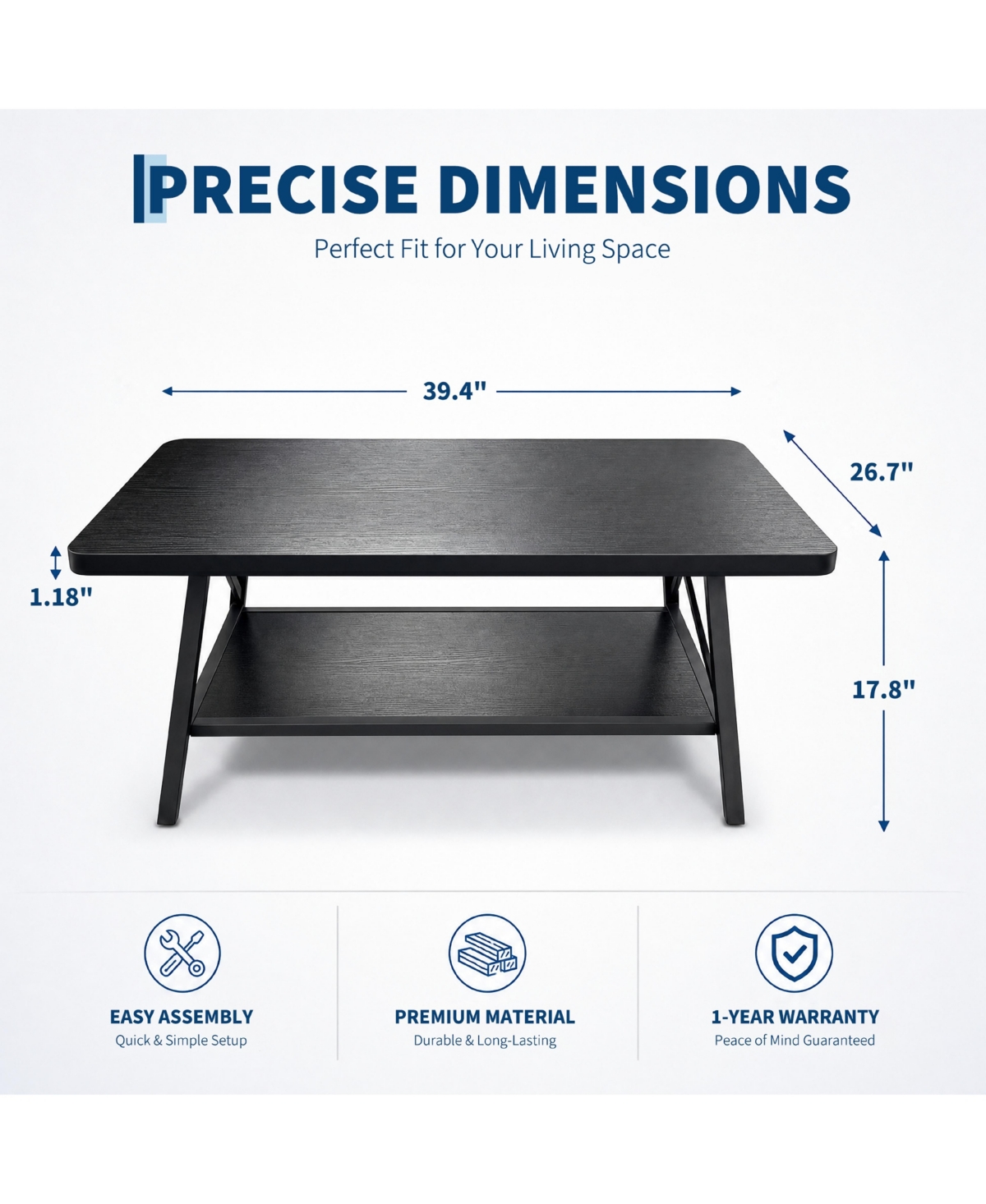 gaomon Rectangle Coffee Table for Living Room with Round Corners, Industrial Small 2-Tier Storage Shelf, Easy Assembly