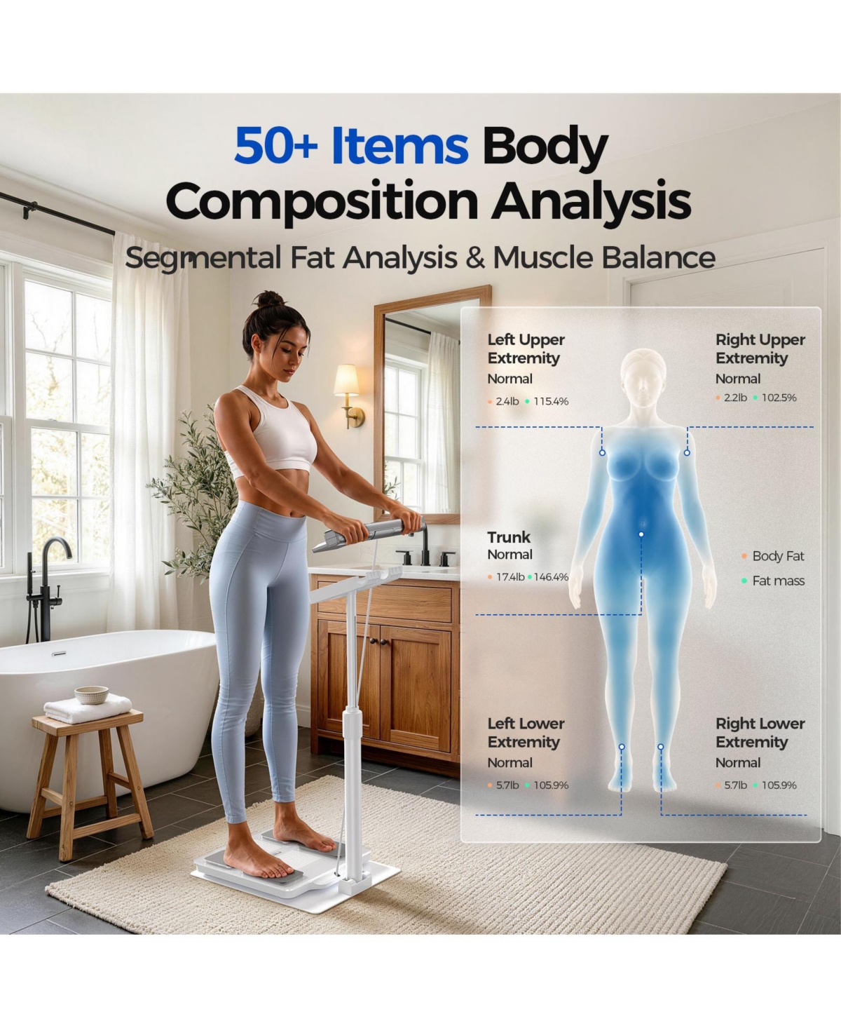 Fed Fitness 8-Electrode Smart Body Fat Scale with Handheld Handle, Dual-Frequency Bia, 50+ Body Metrics, Bluetooth App