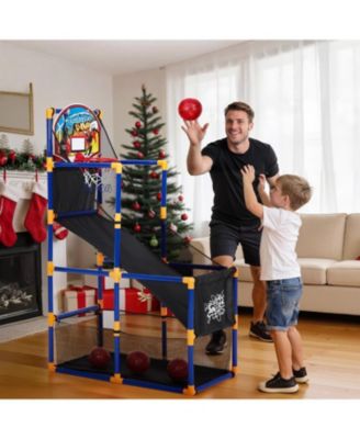 12.8 x 6.1 x 16.3 Inch PVC Basketball Game Set for Kids with 4 Mini Basketballs Air Pump Included Indoor Fun Play Regular