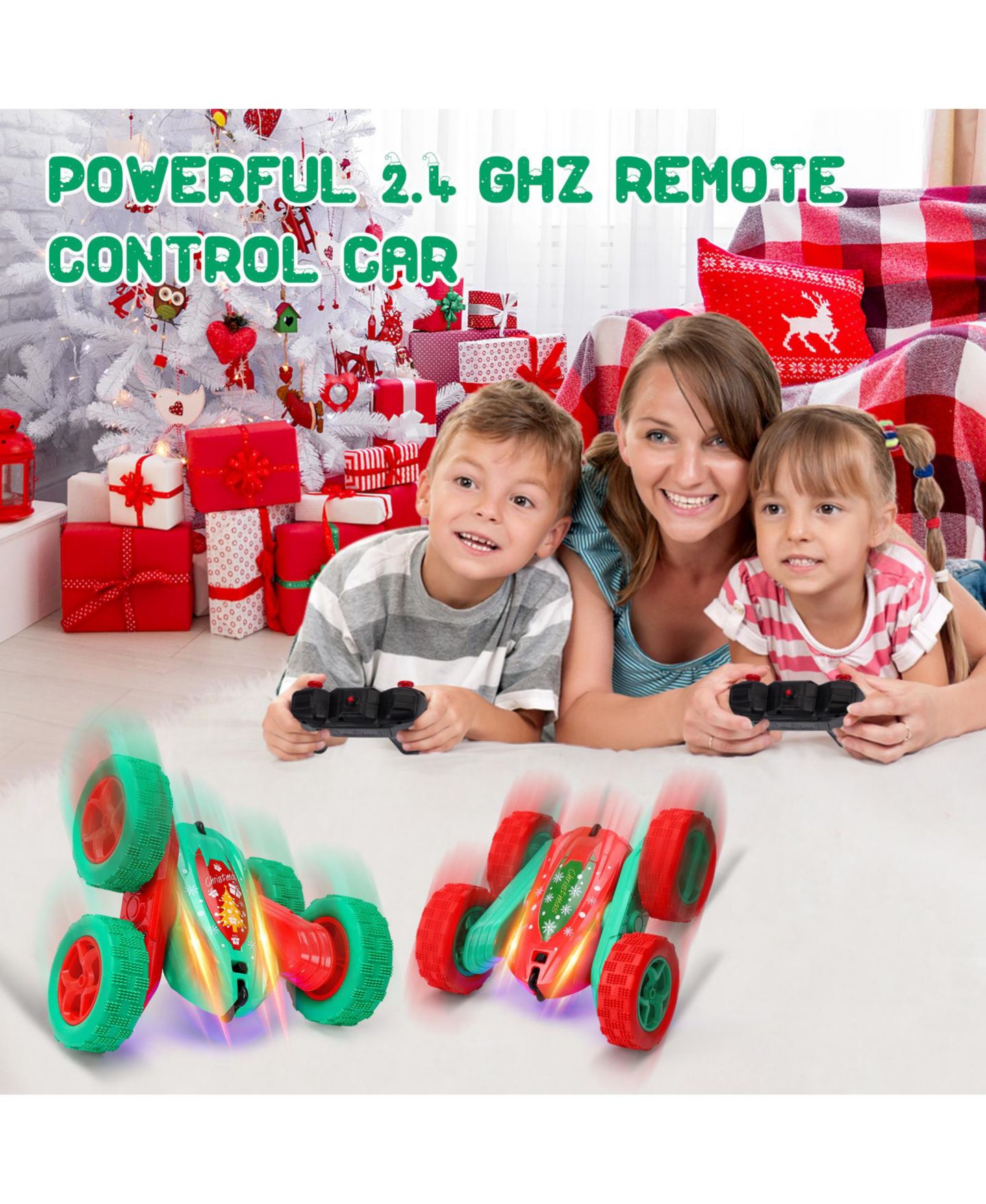Детская игрушка homfan 10.2 x 6.7 x 5.9 in Remote Control Stunt Car Christmas Edition RC Vehicle with 4 Batteries 360 Spinning Toy for Outdoor Adventure Play, цвет: Красный — фото 2