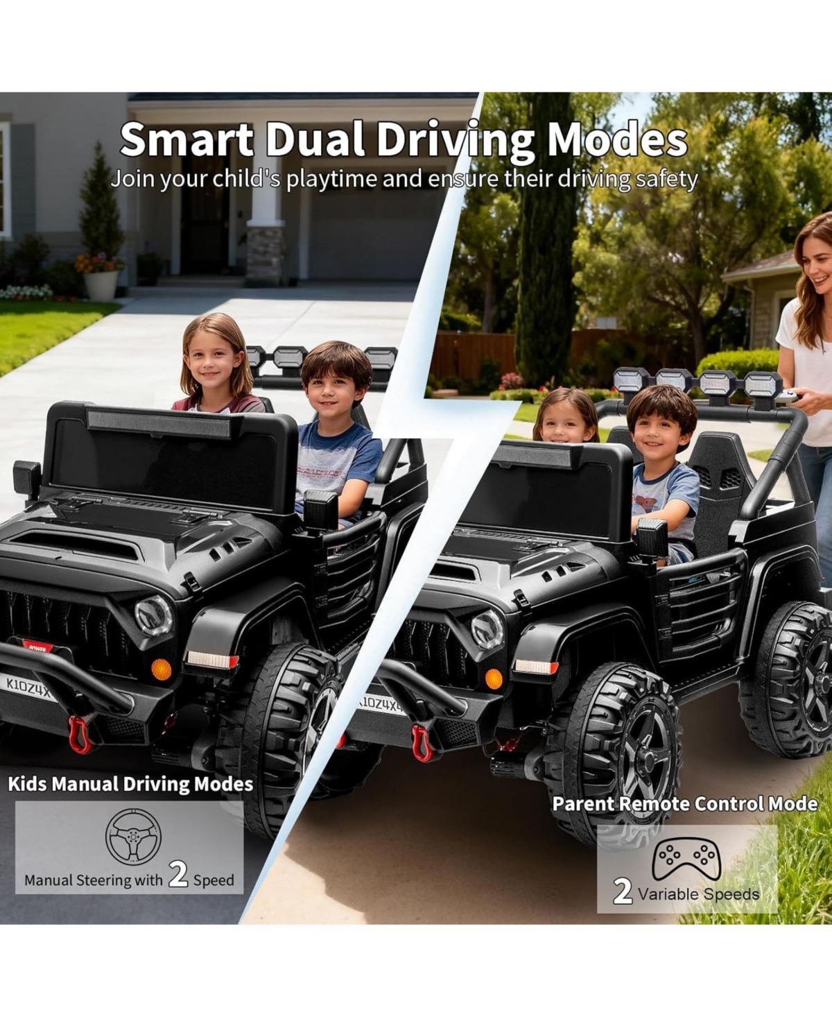 homfan 49.2 x 31.1 29.9 Inch Kids Electric Ride On Car 24V 2 Seater 4WD with Remote Control for Outdoor Play.