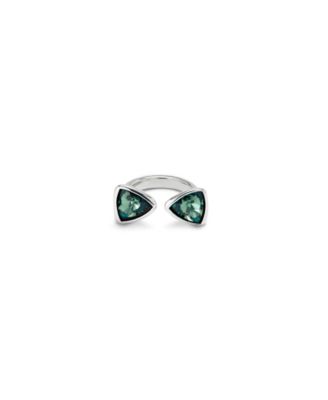 Silver Metal Alloy Two Green Crystals Ring