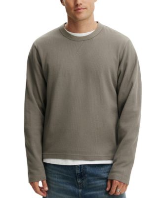 Men's Cropped-Fit Waffle Textured Long-Sleeve T-Shirt