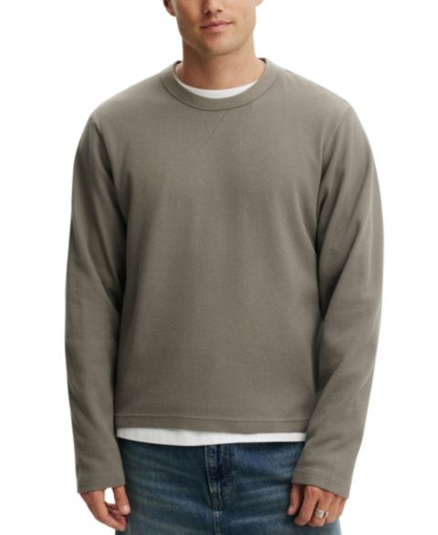 Мужская футболка Cotton On Cropped-Fit Waffle Textured Long-Sleeve, цвет: Серый