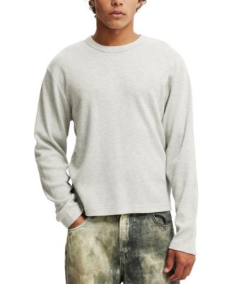 Men's Cropped-Fit Waffle Textured Long-Sleeve T-Shirt
