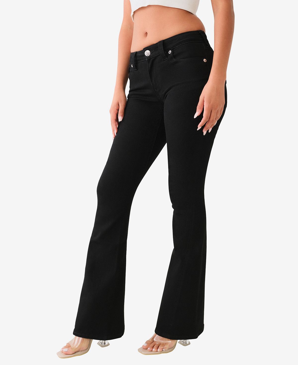 True Religion Women's Joey Mid-Rise Flare Flap Jeans view 3 — MAYCSS fashion products