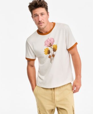 Men's Short-Sleeve Floral Ringer Cotton T-Shirt