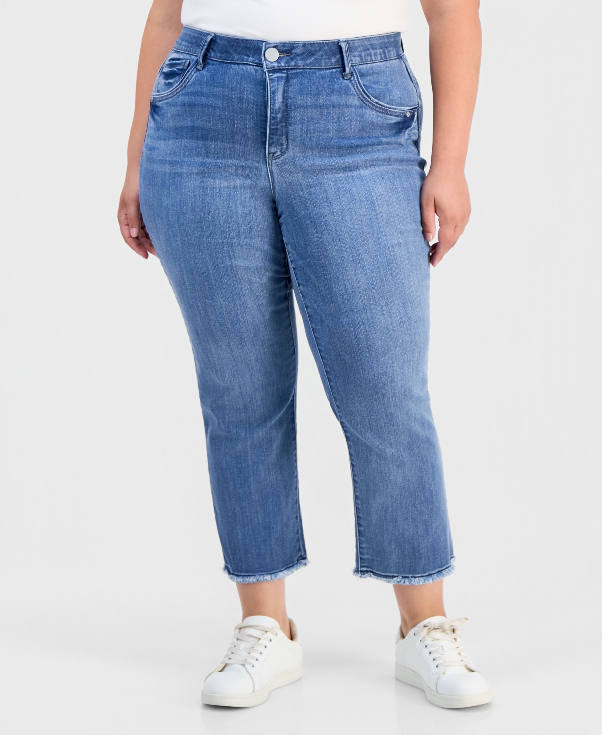 Democracy Plus High-Waisted Straight-Leg Frayed-Hem Jeans
