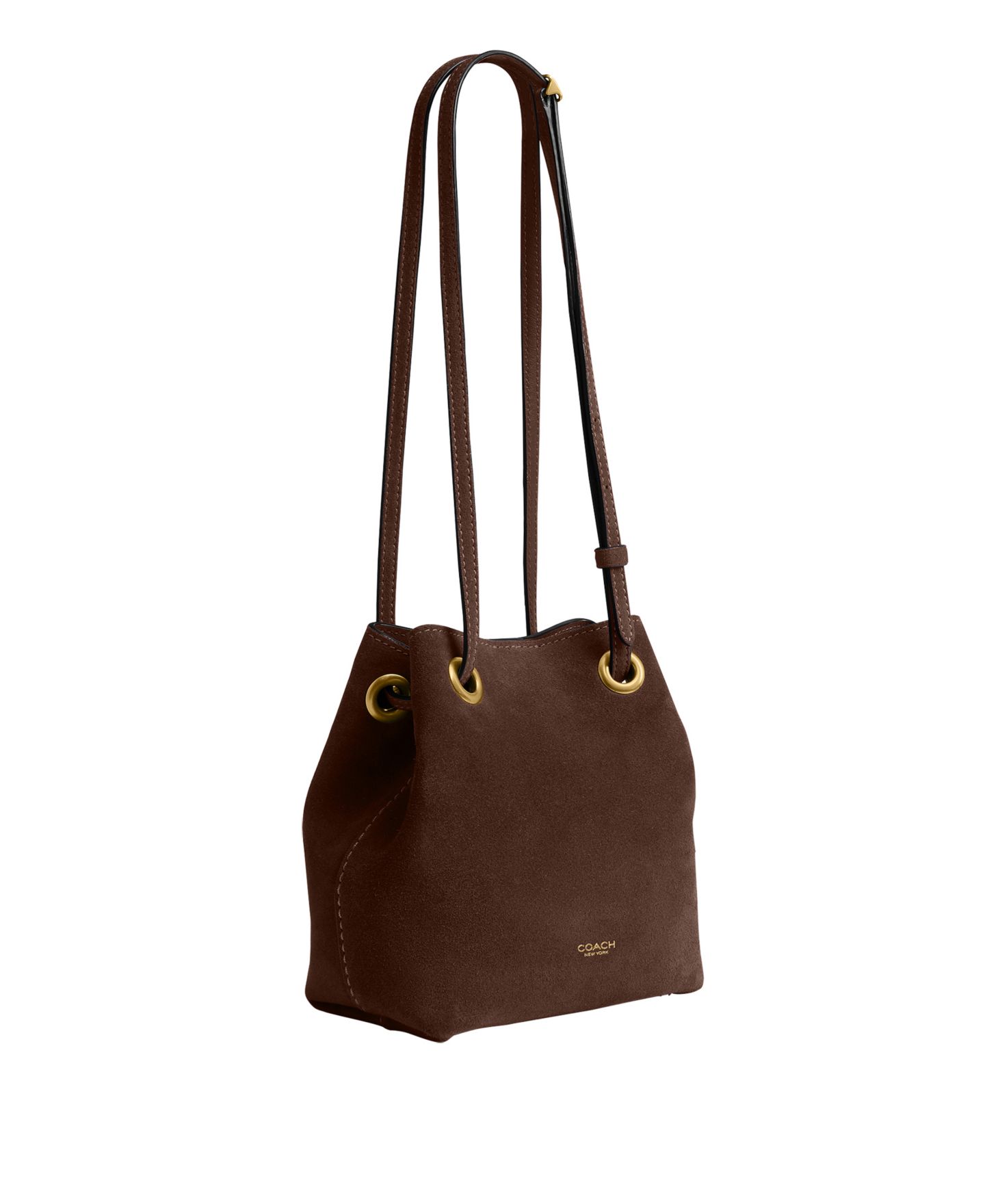 Женская сумка COACH Jade Small Suede Drawstring, цвет: Латунный / Шоколадный — фото 8