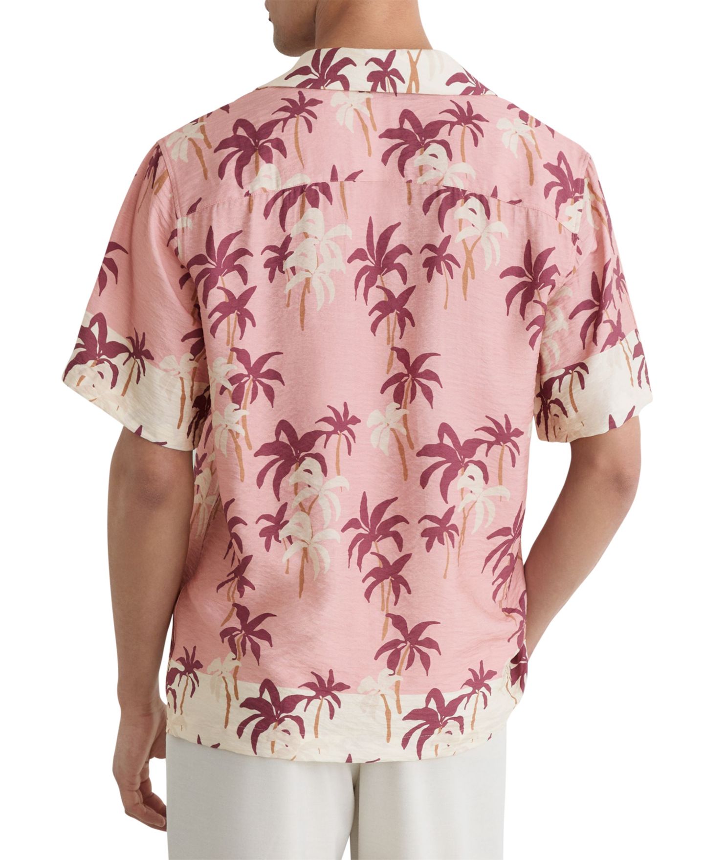 Мужская рубашка REISS Madrona Palm-Print Cuban-Collar, цвет: Розовый — фото 4