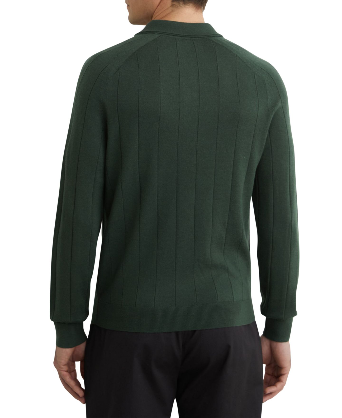 Мужское поло REISS Greyson Merino Wool Wide-Rib Polo Shirt, цвет: Тёмный зелёный — фото 4