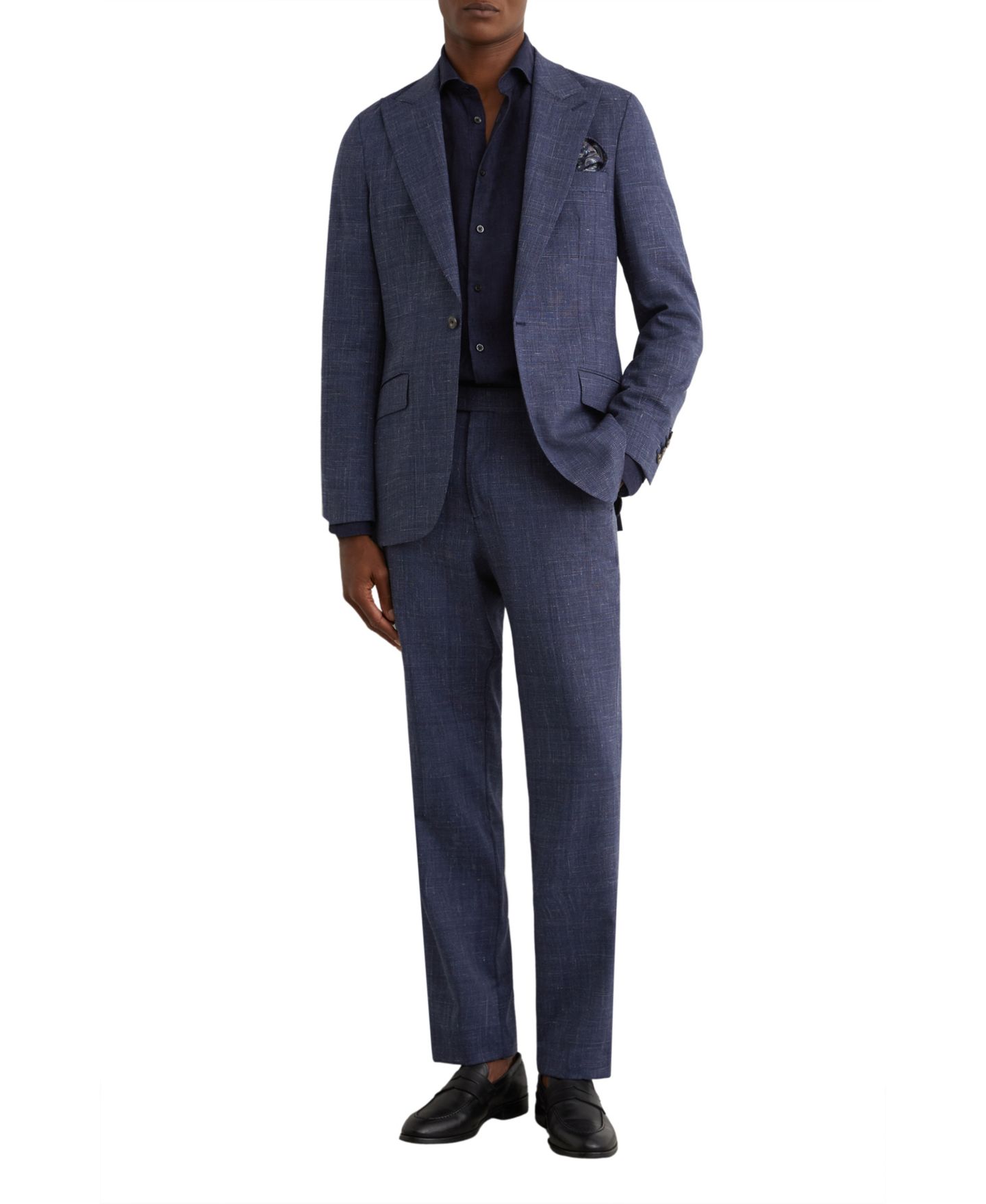 Мужской пиджак REISS Penso Wool-Blend Check Single-Breasted Classic-Fit Suit Blazer, цвет: Тёмно-синий — фото 4