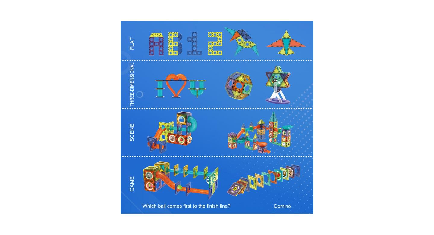 Детский конструктор Contixo 110-Piece Light-Up 3D Magnetic Marble Run Tiles Stem Building Set with Glow Marbles for Kids Ages 3+, цвет: Разноцветный — фото 2