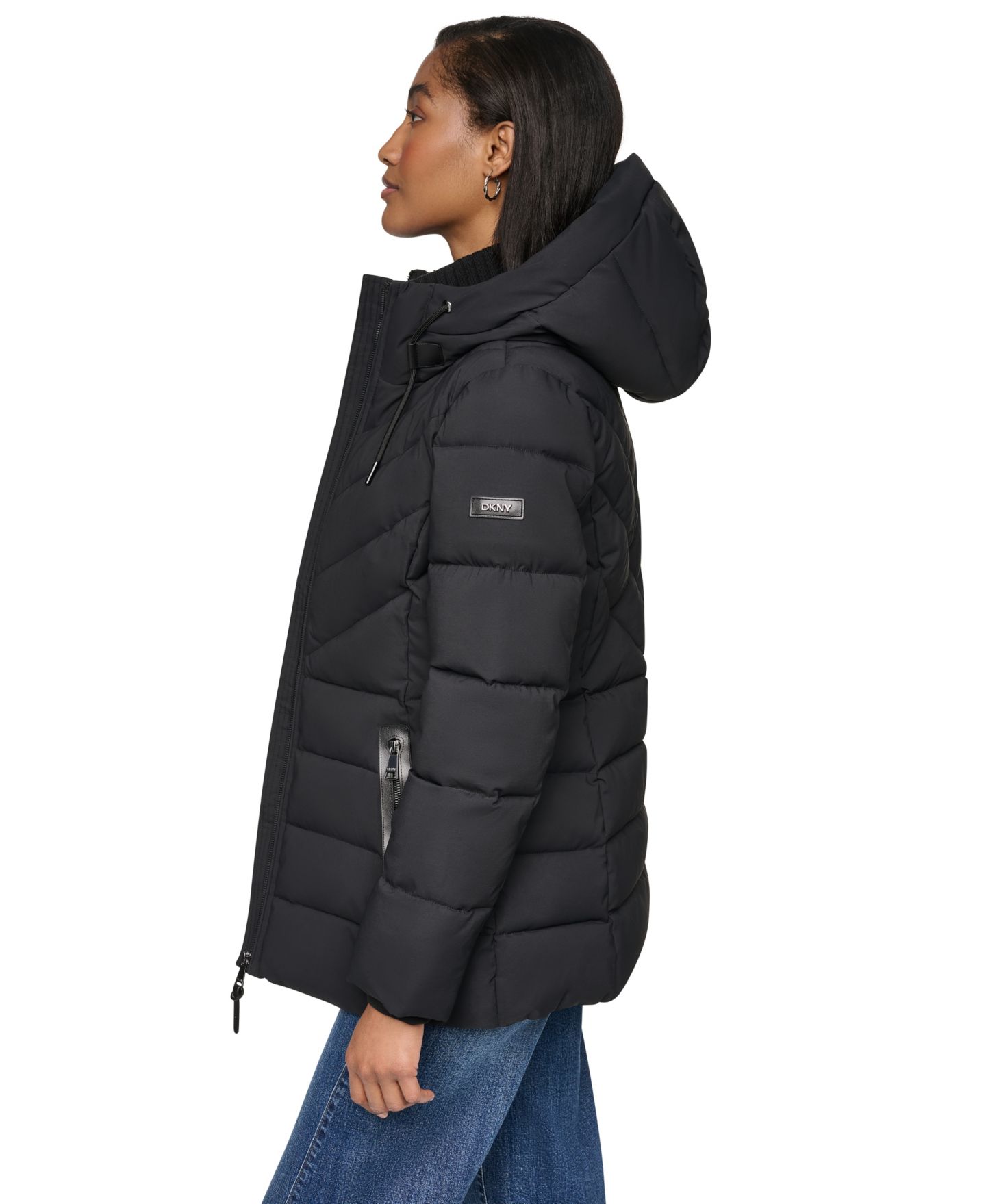 Женская куртка DKNY Bibbed Knit Collar Puffer, цвет: Чёрный — фото 3
