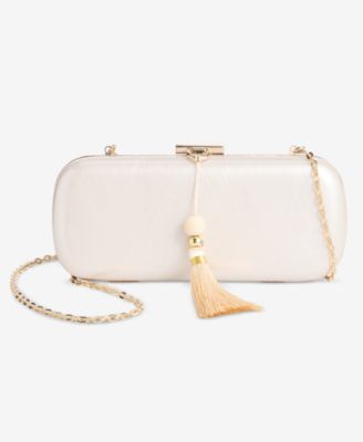Tassel-Detail Gold-Tone Clutch Handbag