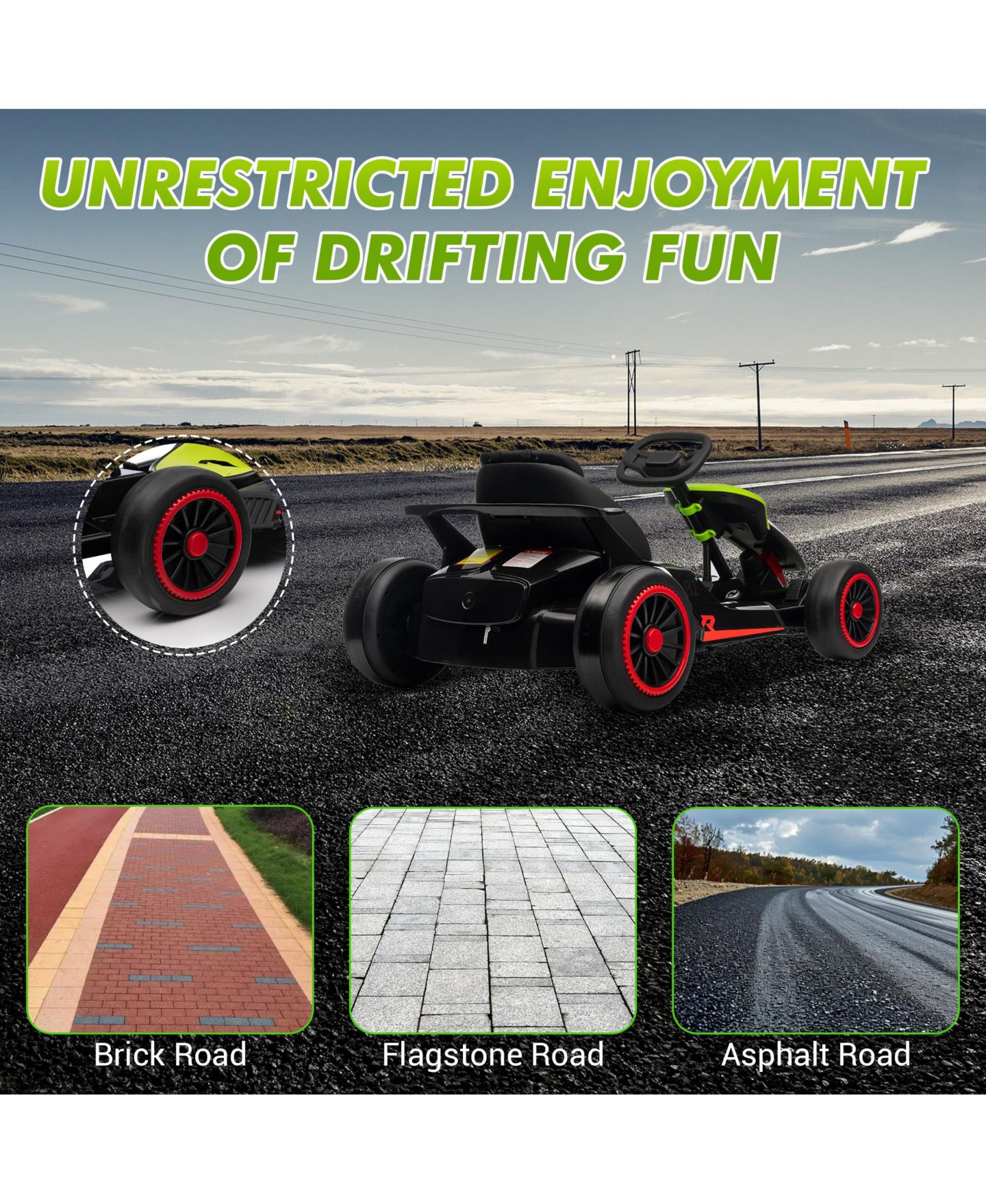 Детская игрушка homfan 49.6 x 26.6 x 11.0 Inch Kids Electric Drift Go Kart, 24V Battery Powered Racing Kart with 10 MPH Speed, 2 Motor for Outdoor Fun — фото 8